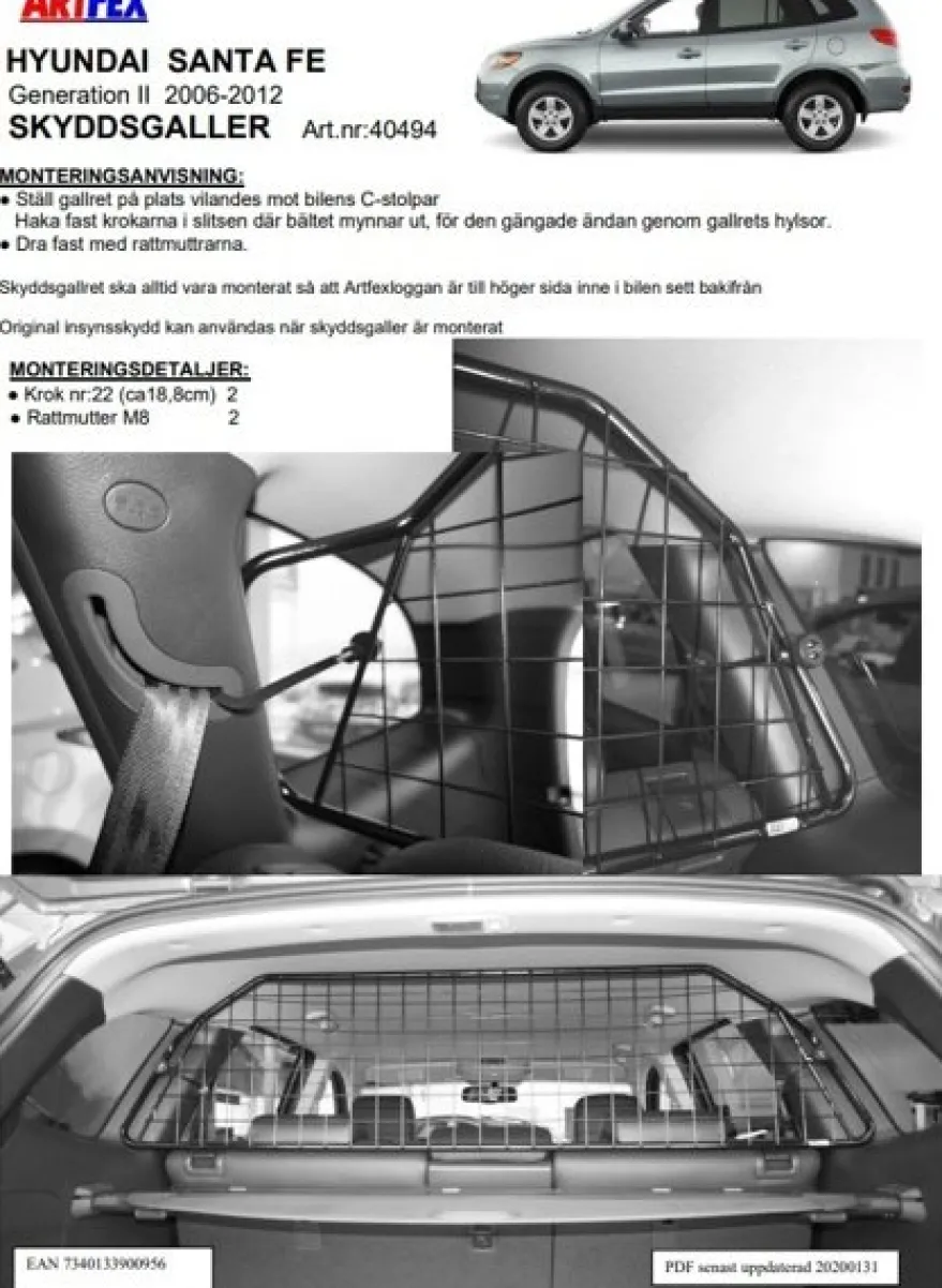 Artfex Lastgaller / Hundgaller Hyundai Santa Fe II 2006-2012