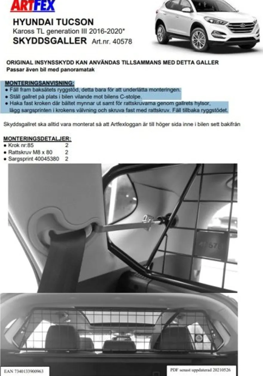 Artfex Lastgaller / Hundgaller Hyundai Tucson III 2016-2020