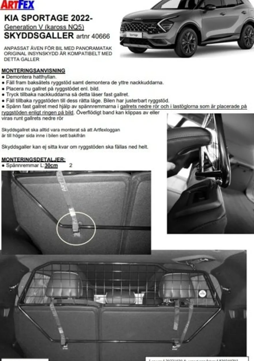 Artfex Lastgaller / Hundgaller Kia Sportage NQ5 2022->