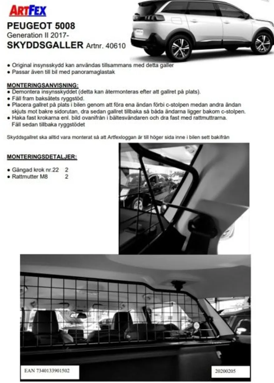 Artfex Lastgaller / Hundgaller Peugeot 5008 II 2017-2024