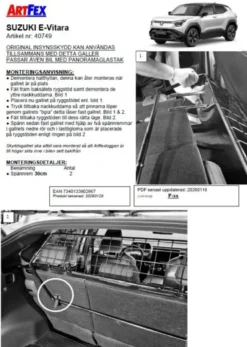 Artfex Lastgaller / Hundgaller Suzuki E-Vitara 2025->