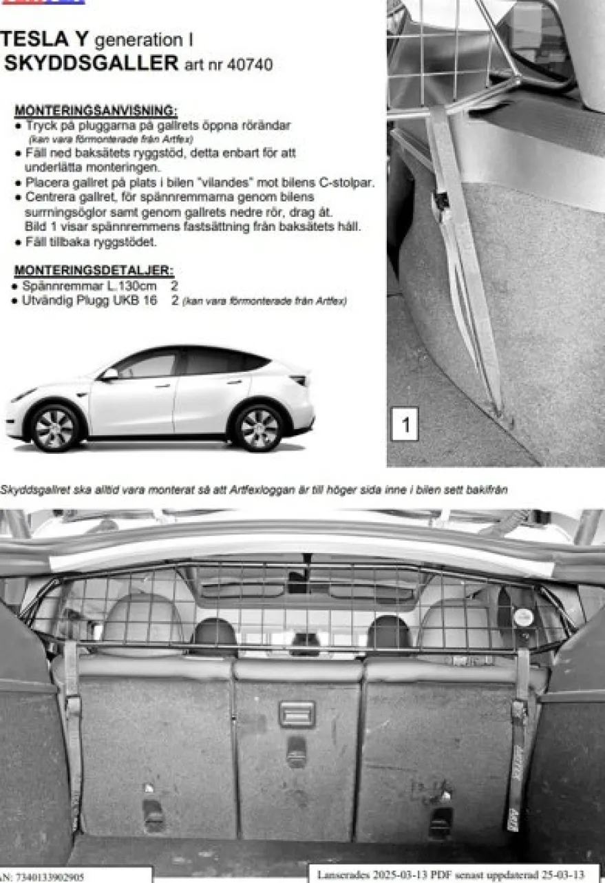 Artfex Lastgaller / Hundgaller Tesla Model Y 2020->