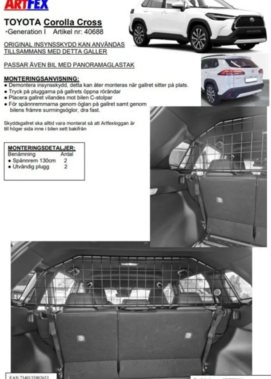 Artfex Lastgaller / Hundgaller Toyota Corolla Cross 2021->