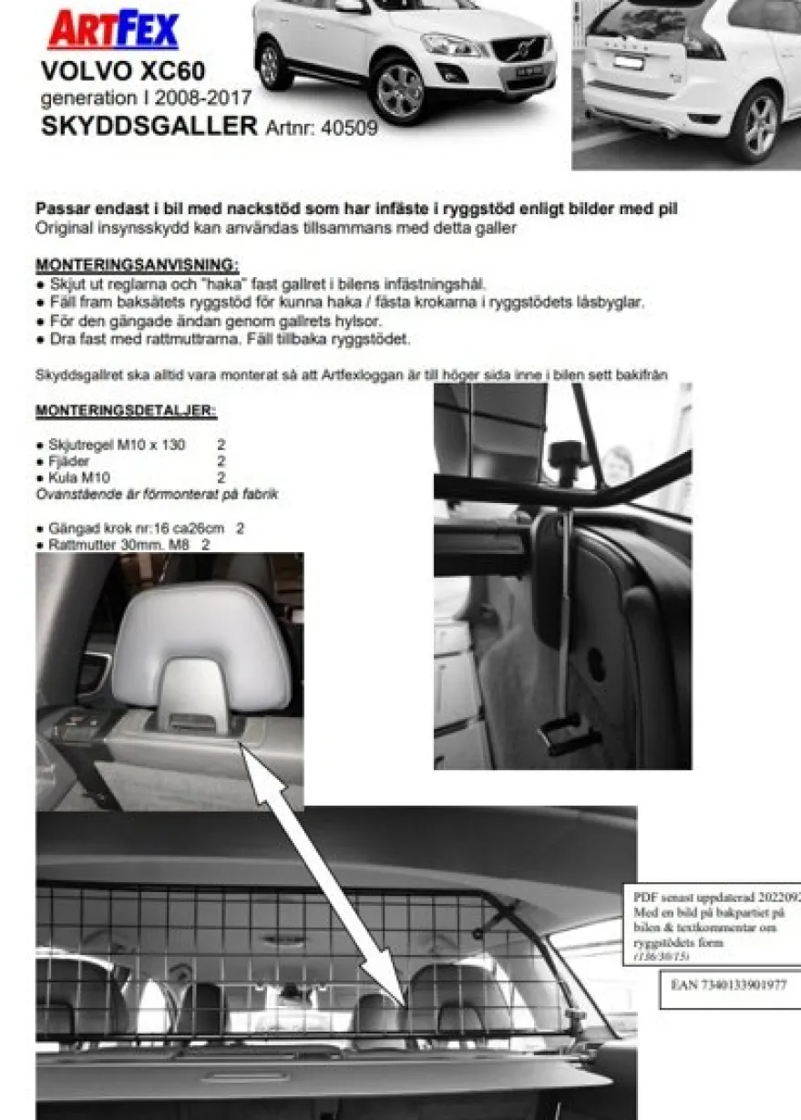 Artfex Lastgaller / Hundgaller Volvo XC60 I 2008-2017