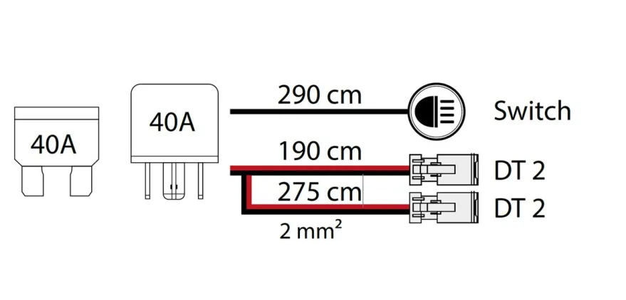Kabelsats för 2 extraljus DT kontakt 2-Pin.