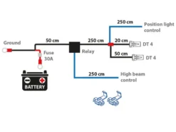 Kabelsats för 2 st extraljus DT 4-Pin kontakt.