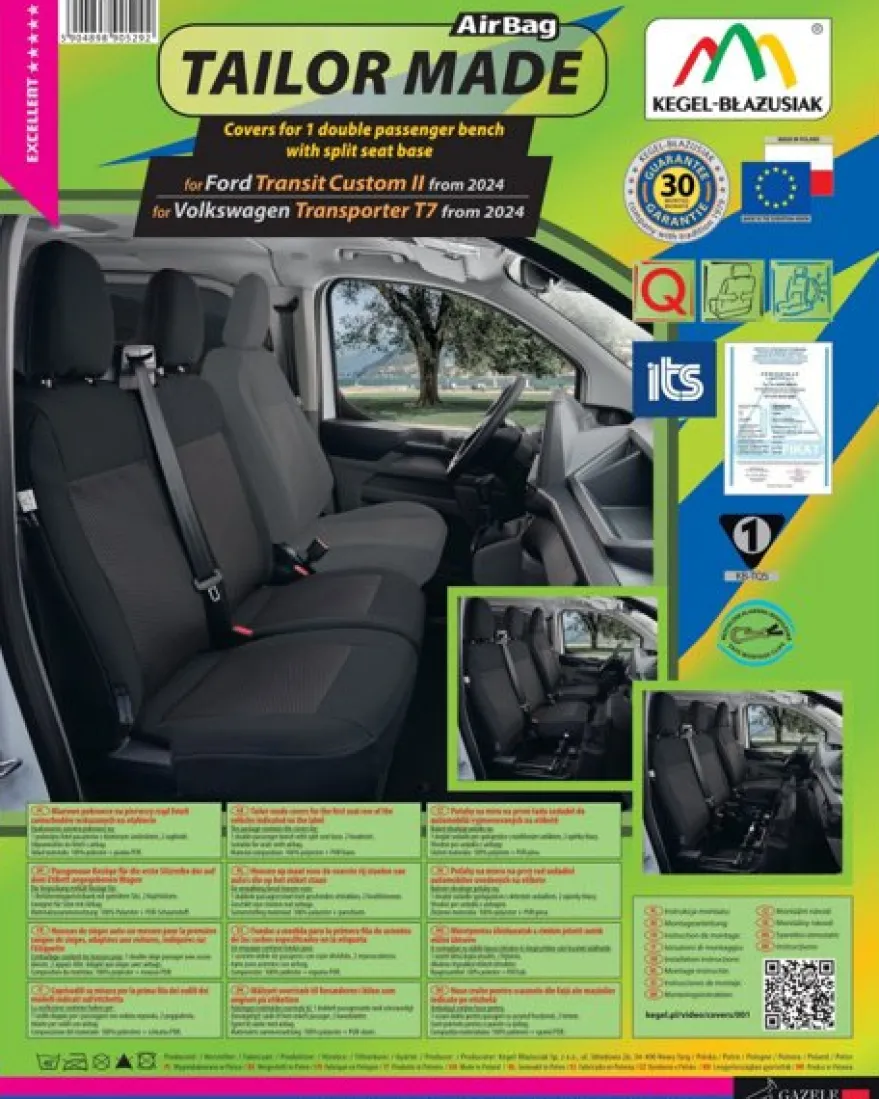 Kegel Bilklädsel Dubbelsits passagerarsäte Ford Transit Custom II 2024->