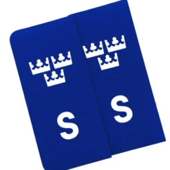 S-Märke TRE KRONOR Nummerskylt Blå/Vit/Vit