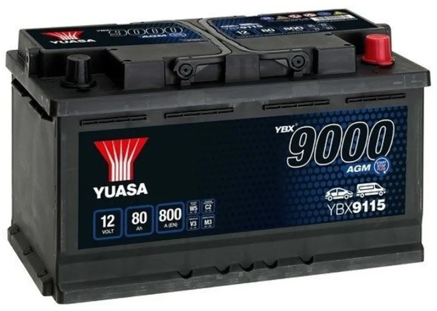 Yuasa AGM YBX9115 12V 80Ah 800A Start Stopp Plus BilBatteri